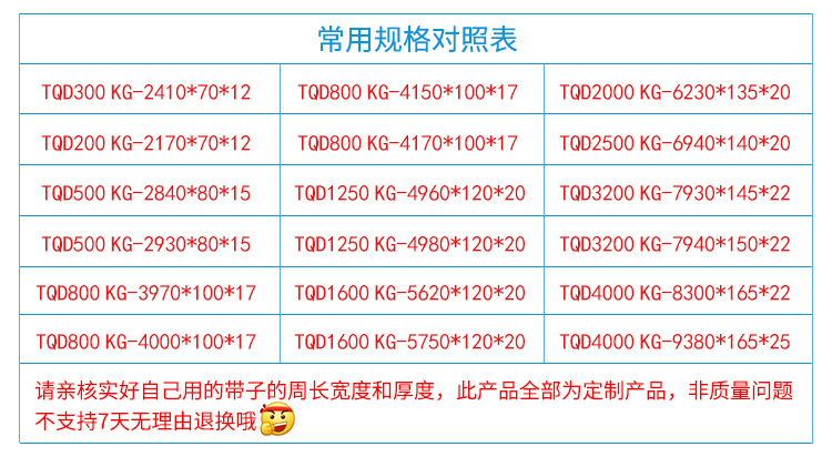 电缆牵引带规格表